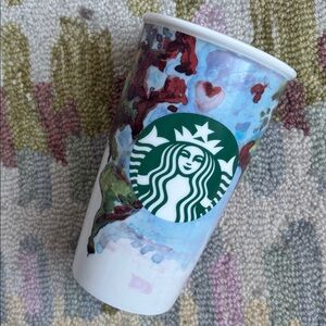 Starbucks Barista/Artist Shelby Kregel Modern World Map Ceramic Cup + lid EUC
